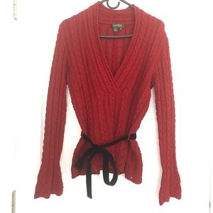 💜Ralph Lauren Red Sweater/W BlackVelvet Belt Sz M